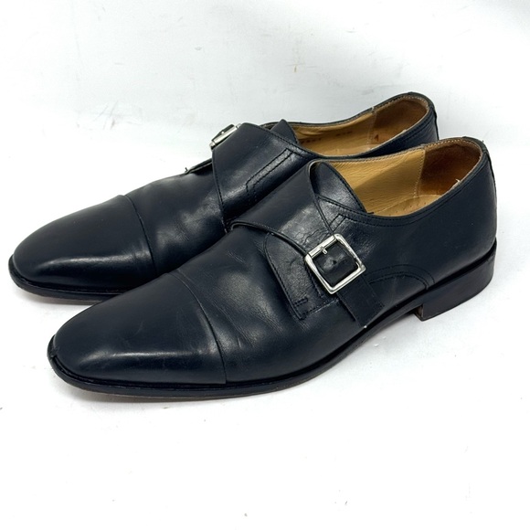 Mercanti Florentini Dress Shoes Monk Strap Black Leather Mens 8.5 Made In Italy - Picture 1 of 7